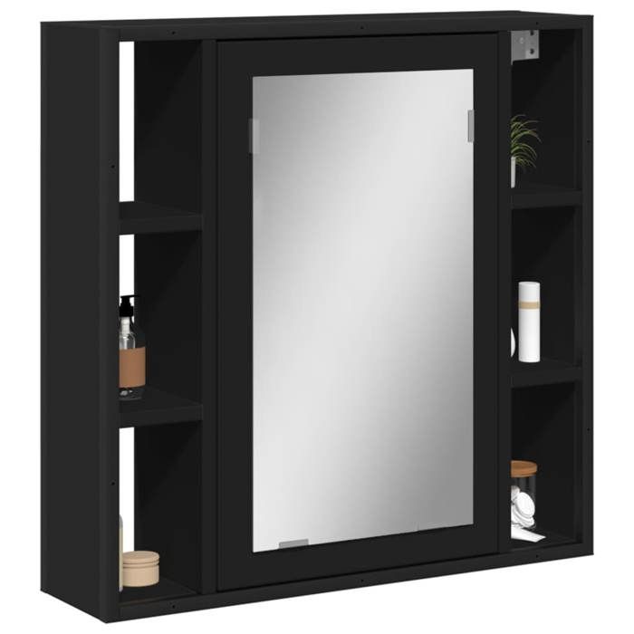 VidaXL Armoire de Salle de Bain à Miroir, Placard Mural de Toilette avec Miroir, Meuble de Rangement, Moderne, Noir Bois 842426