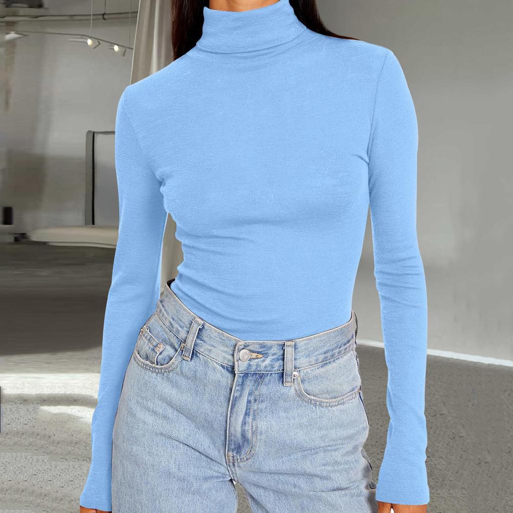 Dámské módní tričko s rolákem a dlouhým rukávem, hřejivá základní vrstva, jednobarevná halenka