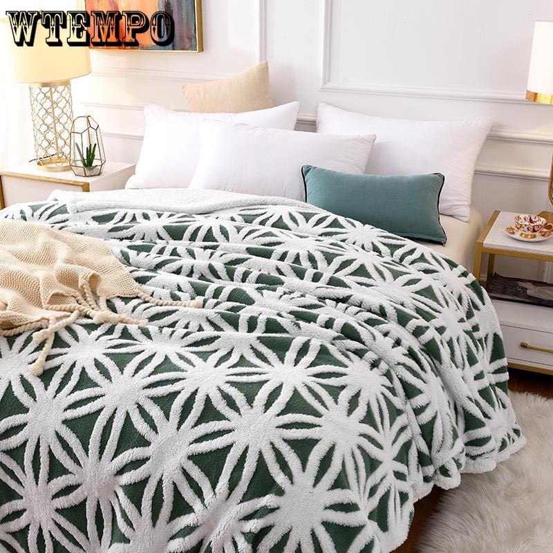 Bed Bedspread Winter Warmth Thickening Three-dimensional Double Layer Comfort Cotton Wool Jacquard Blanket Lamb Wool Blanket Home Textile Bedspread
