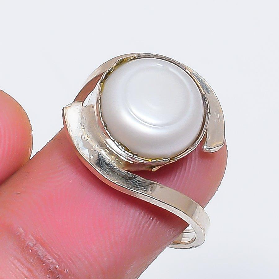 Natural Pearl Gemstone Handmade 925 Sterling Silver Jewelry Ring Size 4.5 ZS-1761