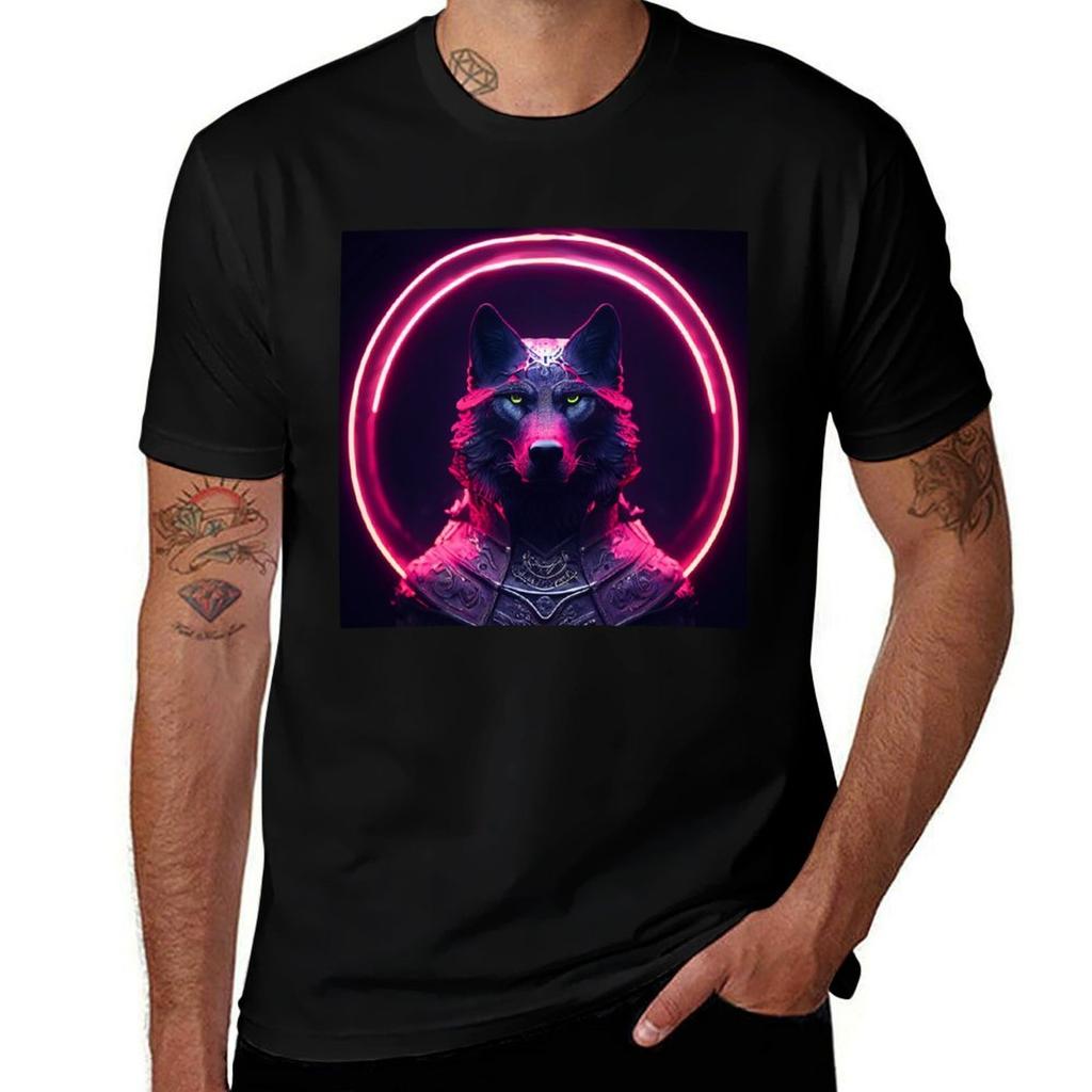 Neon Wolf T-Shirt Plus Size Basic Short Sleeve Top