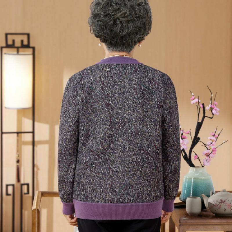 Elderly Autumn and Winter Grandma Clothes Wife Elderly Clothes Thickened Sweater Mother Knitted Cardigan Fleece Warm Jacket
