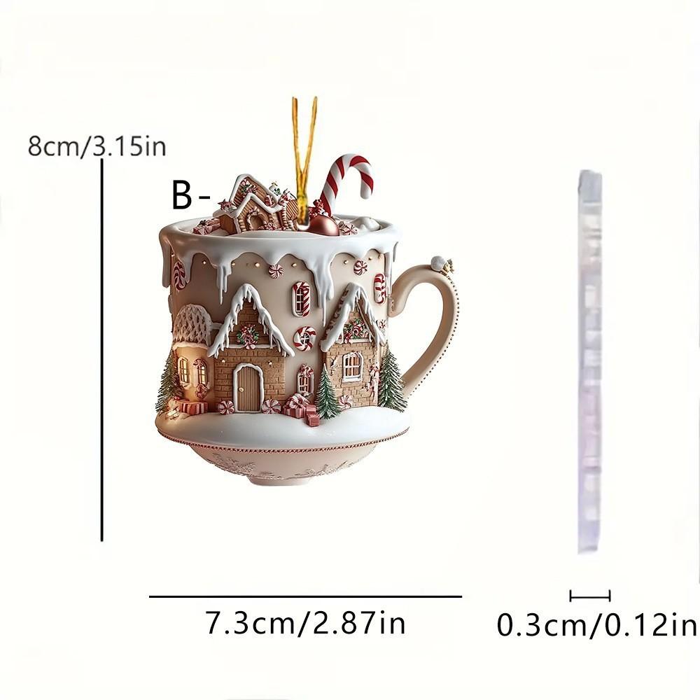 Fancyfamily 1PC Christmas Tree Snow House Coffee Cup 2D Acrylic Pendant Decoration Christmas Decoration