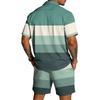 Men Short Sleeve Button Down Shirt and Shorts Set Casual Striped Print Two Piece Outfit Lightweight Breathable Fabric