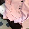 Cămașă cu mâneci lungi brodate cu flori roz Perlat cu un singur piept Topuri de primăvară Moda franceză Îmbrăcăminte dama