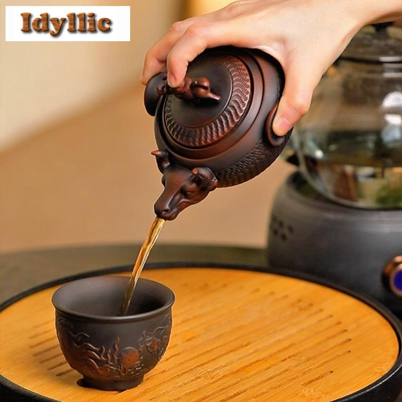 200ml Purple Pottery Cow Turning Qiankun Hand Grab Teapot Elegant Tea Infuser Pot Tea Maker Kettle With Strainer Tea Services