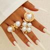 Design Geometric Baroque Pearl Ring Alloy Flower Dripping Branch Ring Set