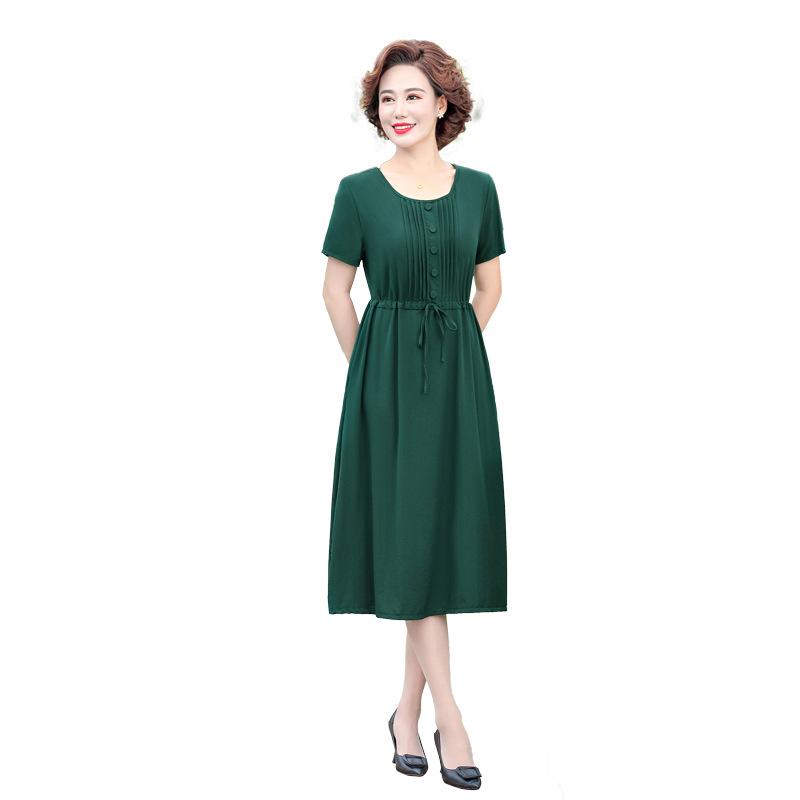 Buy Women's Summer Korean Dress Mother Dress Round Neck Solid Color  Short-sleeved Slim Fit Dress at affordable prices  free shipping, real  reviews with photos  Joom