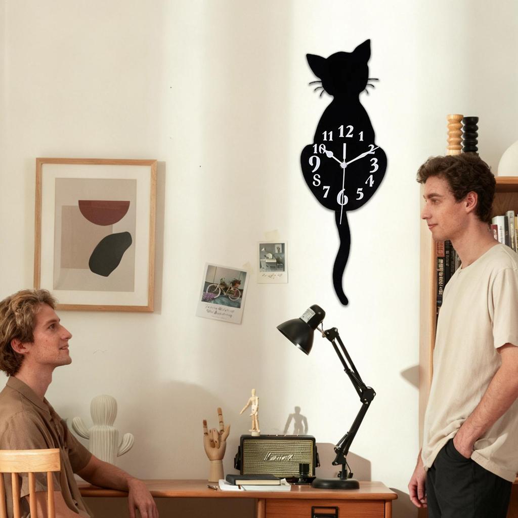 Wall Clock Silent Non-Ticking Cat Design Bedroom Wall Clock for Dormitory Hotel Restaurant Businesses Rental Living Room Kitchen
