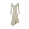 Off-the-shoulder Knitted Dress, Women's Autumn Temperament, Slim-fitting Base, Split Fork with Coat, Long Sweater Skirt