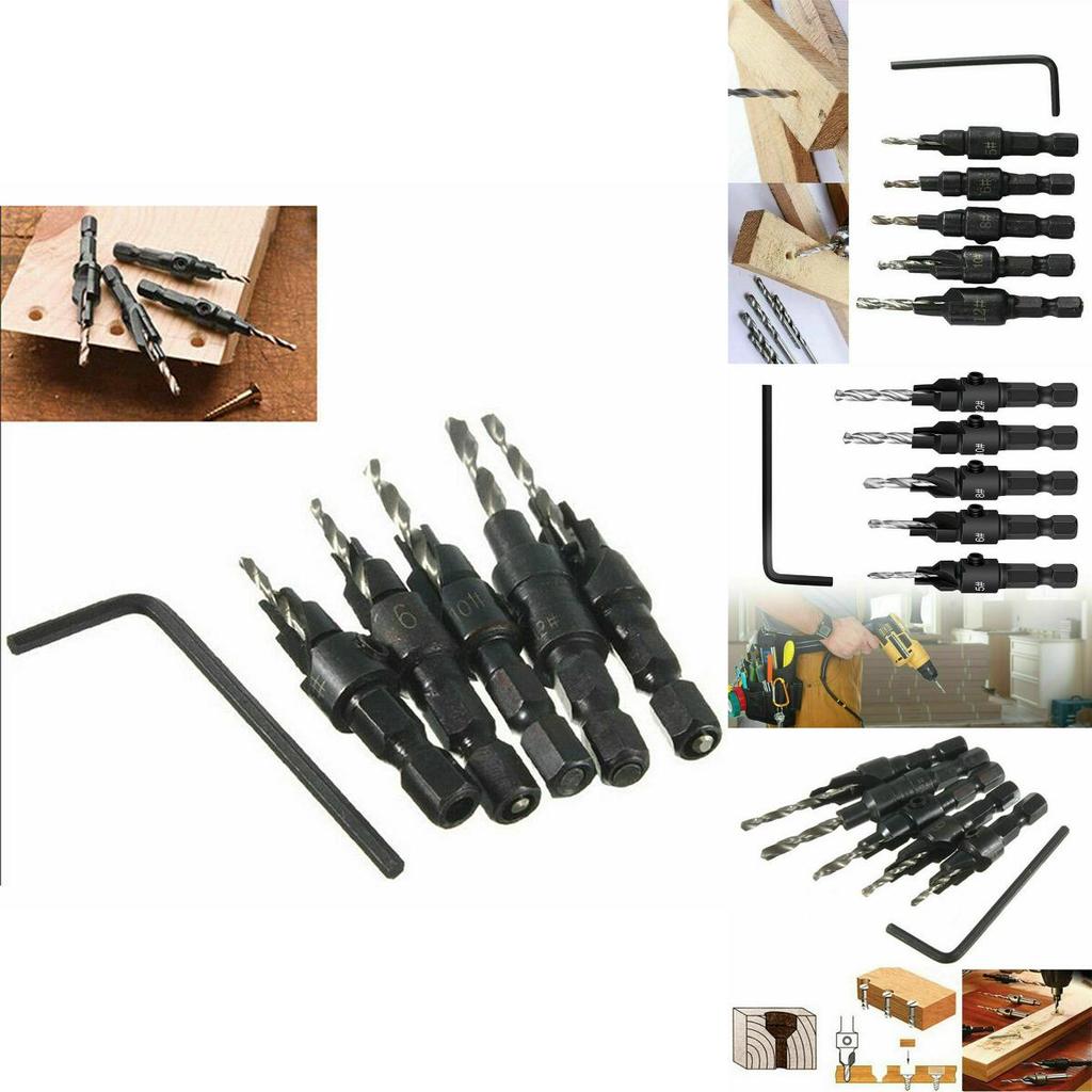 High-performance 5x Adjustable Woodworking Countersink Drill Bit Set For Multiple Screw Sizes