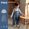 Spring 2026 Korean Style Boys' Striped Base Layer Denim Overalls Set