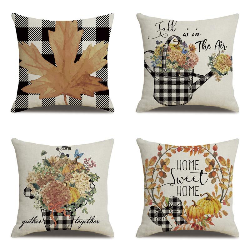 Thanksgiving Linen Pillowcase Autumn Pumpkin Print Pillow Cushion Cover