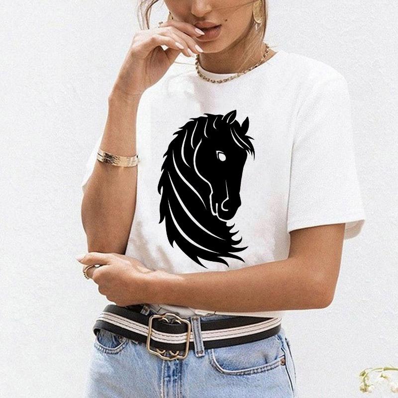 Women T Shirt 2025 Fashion Horse Graphics Harajuku Print Ladies Tee Tops O-Neck Short Sleeve Casual Tee Shirt Femme Dropshipping