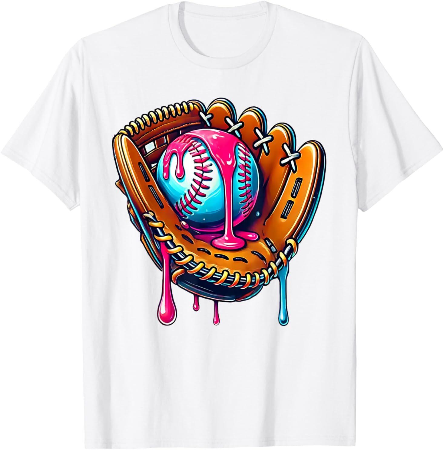 Baseball Glove Drip Ice Cream Sprinkles Baseball T-Shirt XXL
