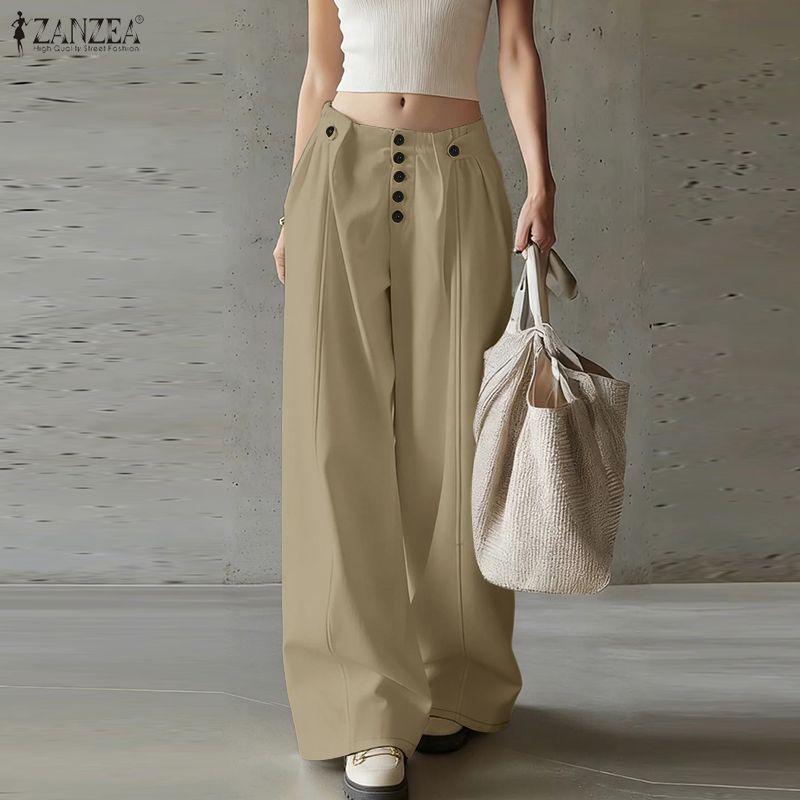 ZANZEA Women Daily Casual Solid Color Loose Long Pants