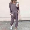 Sets For Women 2 Piece Round Neck Long Sleeve Shirts Colid Sweatpants Pocket Sets