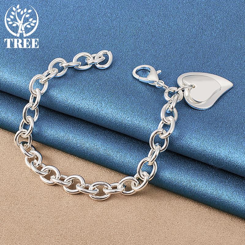 925 Sterling Silver Double Heart Pendant Bracelet Jewelry