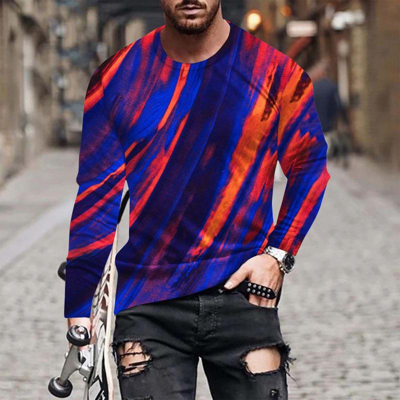 Spring Autumn New 3D Digital Print Sport Round Neck Tops T Shirt Men Long Sleeve Slim Fit Running Fitness T Shirt