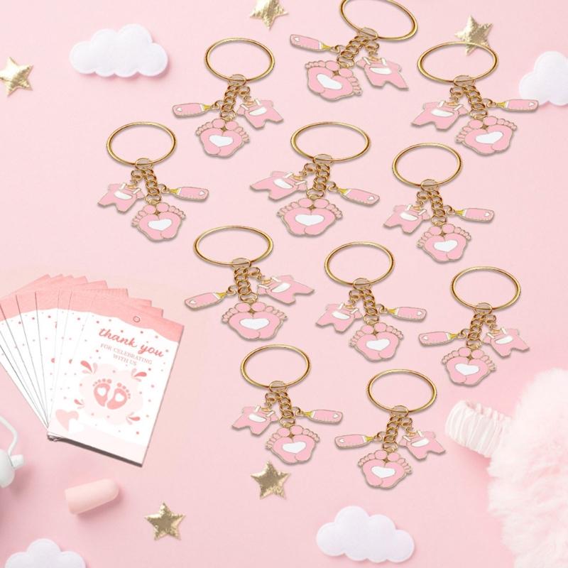 20Pcs Baby Month Celebration Souvenirs Party Decorations for Infant Welcoming Event Foot Pendant Keychains with Bags