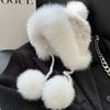 Mink Fur Hat Lei Feng Hat Natural Fur Hat With Fox Fur Ball With Ear Protection Winter Hat For Women Female Warm Knitted Hat