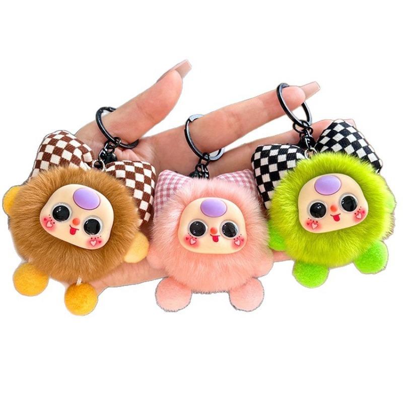 Neue Cartoon-Imitation-Rex-Kaninchen-Schleife Kleiner Brikett-Autoschlüsselanhänger Anhänger Exquisite Puppe Cartoon-Puppe Taschenanhänger