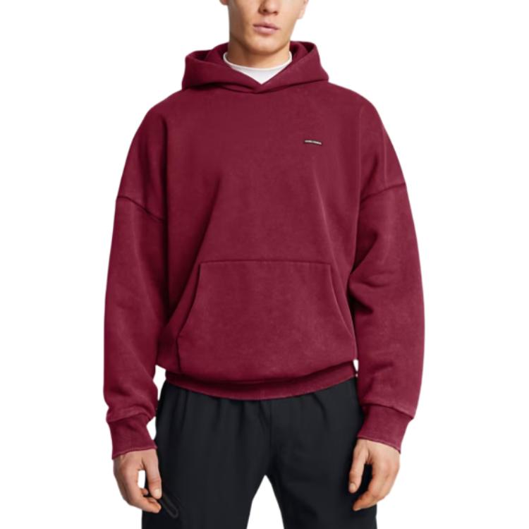 Under Armour İkon Ağır Kumaş Moda Çok Yönlü Kapüşonlu Sweatshirt Erkek kapüşonlular Derin Kırmızı 1386552-625