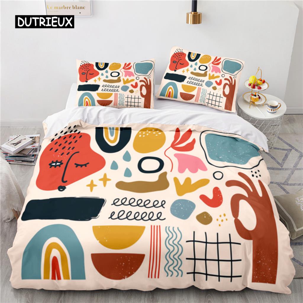 Frau Gesicht Linien Skizze Königin König Bettbezug Weibliches Porträt Rose Bettwäsche Set Einfache Striche Blume Polyester Bettdeckenbezug