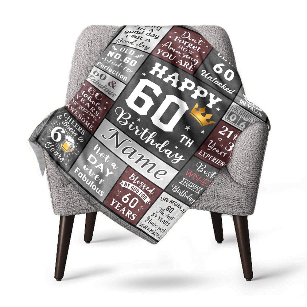 Happy 60Th Birthday Home Customize Your Name Blankets Soft Lightweight Multiseasonal Use For Picnics Couches Offices Beds Living Rooms Perfect Gift