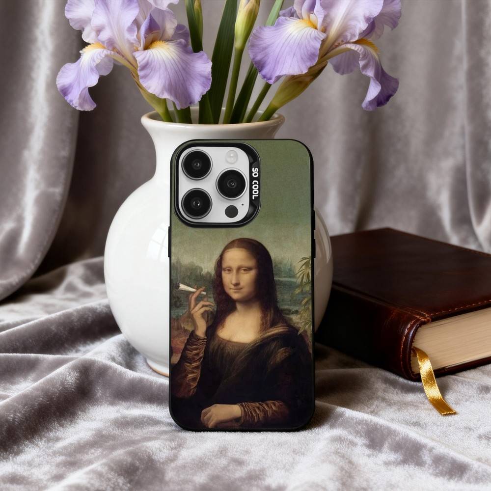

M-Mona-A L-Lisa Pat C-Cat Art Phone Case For iPhone17,16,15,14,13,12,11 Plus,Pro Max Black Candy silver phone case iPhone12PROMAX