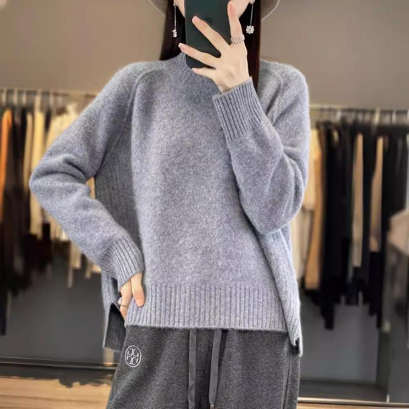 Autumn and Winter Semi-turtleneck Sweater Women's Bottoming Shirt with Fashionable and Casual Women's Shoulder Sweater Women's Simple Split Design