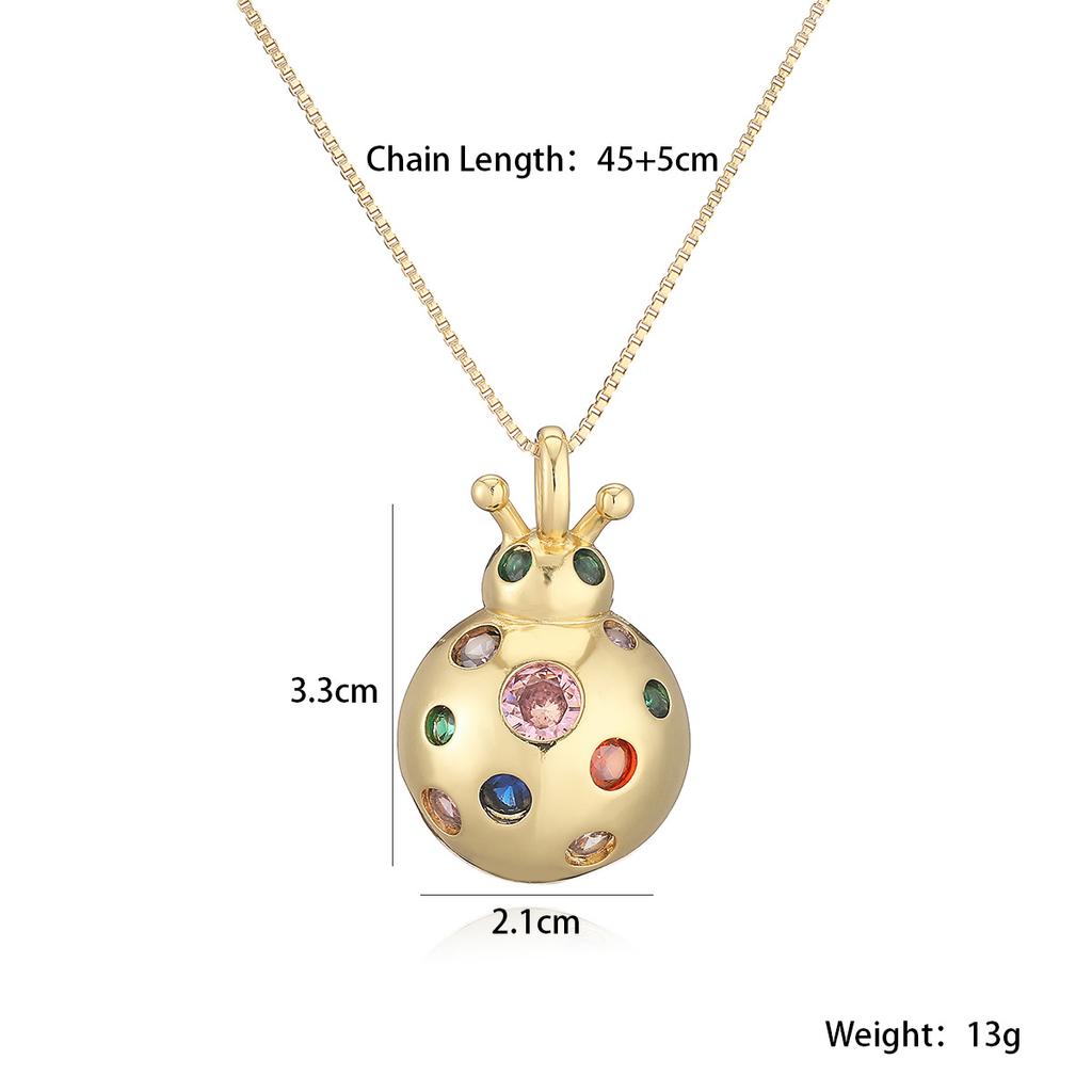 One piece gold delicate ladybug pendant necklace for women cubic zirconia copper jewelry gift