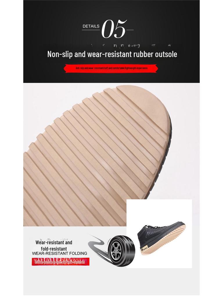 Męskie Zimowe Bawełniane Skórzane Buty High-Top, Casualowe Futerko, Antypoślizgowe Aksamitne Śniegowce