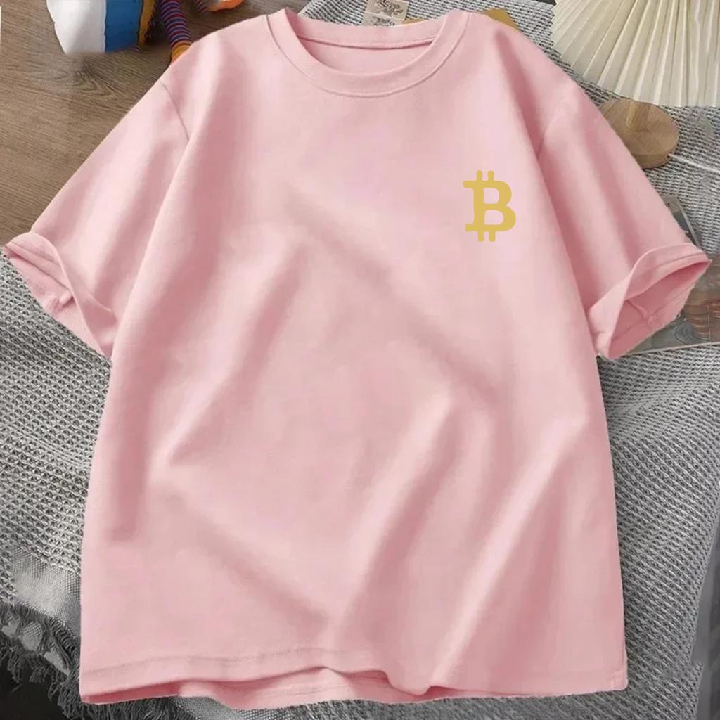 Golden 3D Bitcoin Logo T-shirt Summer Men's Trucksuit Round Neck Short Sleeve Tops Cotton Sportswear Casual Fashion Sweatshirt