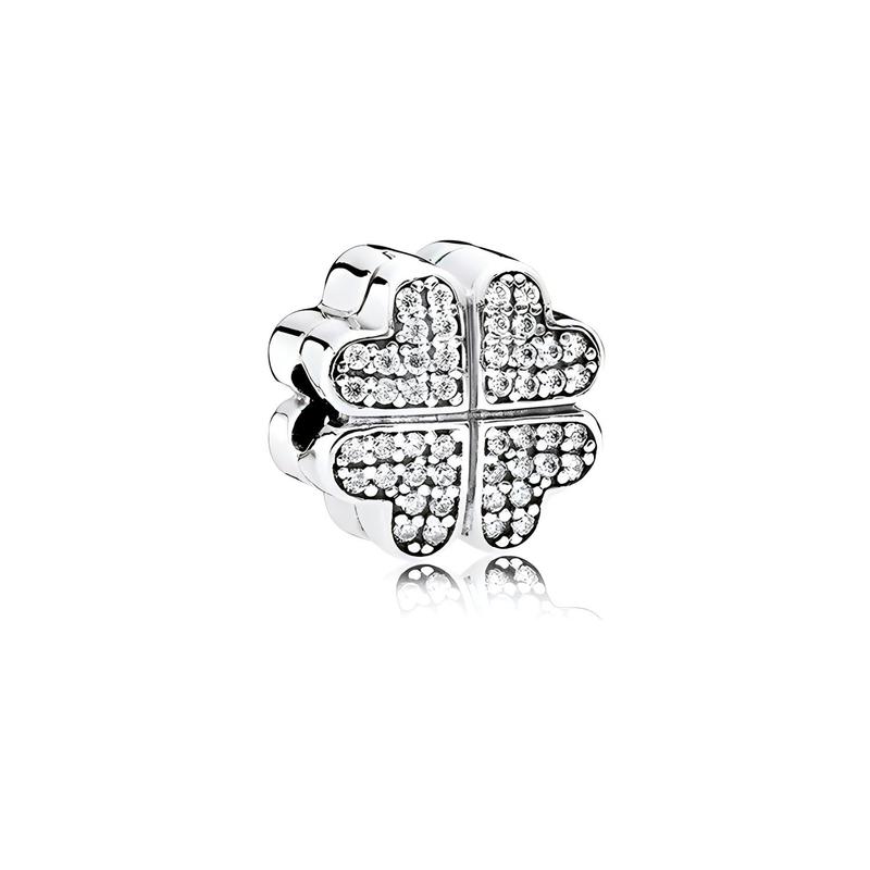 Pandora 925 silver fixed clip four-leaf clover zircon women s silver 791805CZ серебряный