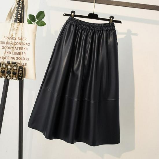 High-Waisted Coffee PU Leather A-Line Skirt - Autumn/Winter 2025 Mid-Length Slimming Pencil Design