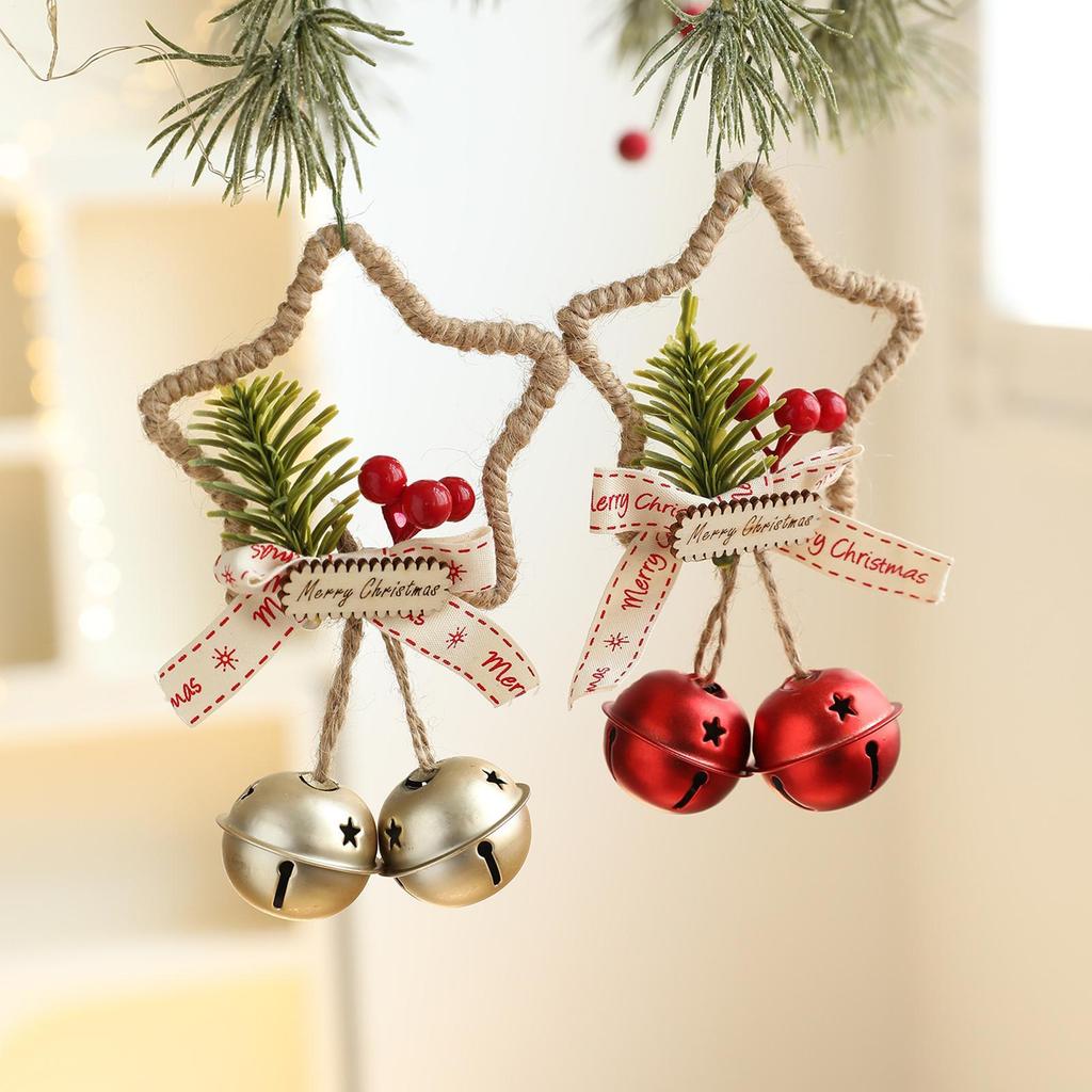 2025 Christmas Star Bow Bell Ornament Hangable Five-pointed Star Bells Wreath Pendant For Window Wall Door Handle
