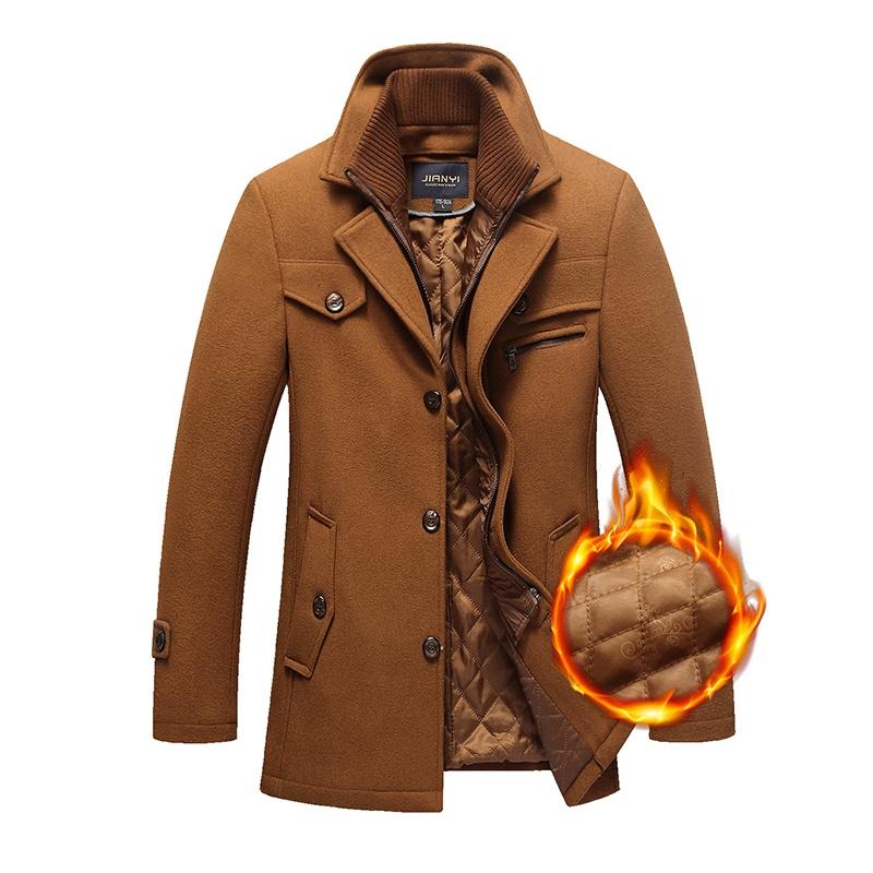 Mens Woolen Coat Warm Coat Down Jacket Wool Coat Cotton-padded Coat Autumn and Winter Warm Tops Business Casual Mens Windbreaker