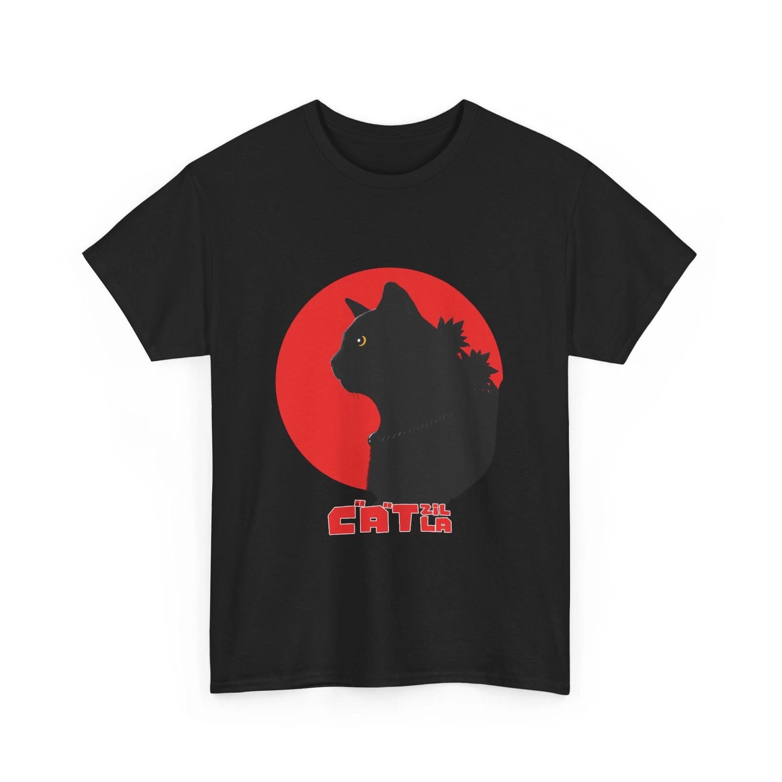 Футболка Catzilla | Футболка Catzilla | Футболка Catzilla | Смешная футболка с черным котом F M