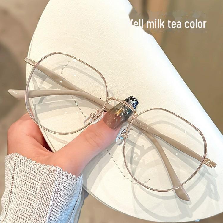 Blue Light Blocking Gold Wire Round Glasses for Myopia - Thin, Makeup-Free Design for Girls