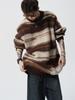 Unisex Mohair Round Neck Color Block Stripe Sweater - Autumn/Winter Casual Loose Fit