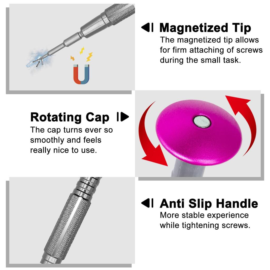 Torx T2 Schraubendreher mit S2 Stahl Magnetisch Drehbar Stern Handwerkzeug für Spielzeug und Elektronik Wartung High-End Hochlegierter Kopf, Spitze, Kappe, Rutschfest