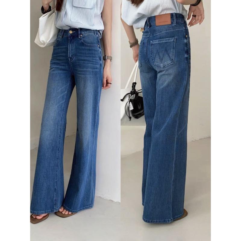 

Тринадцать линий ретро широкие джинсы для женщин эластичные ранняя осень новые с высокой посадкой свободные моп-брюки для высоких прямые L темно-синий