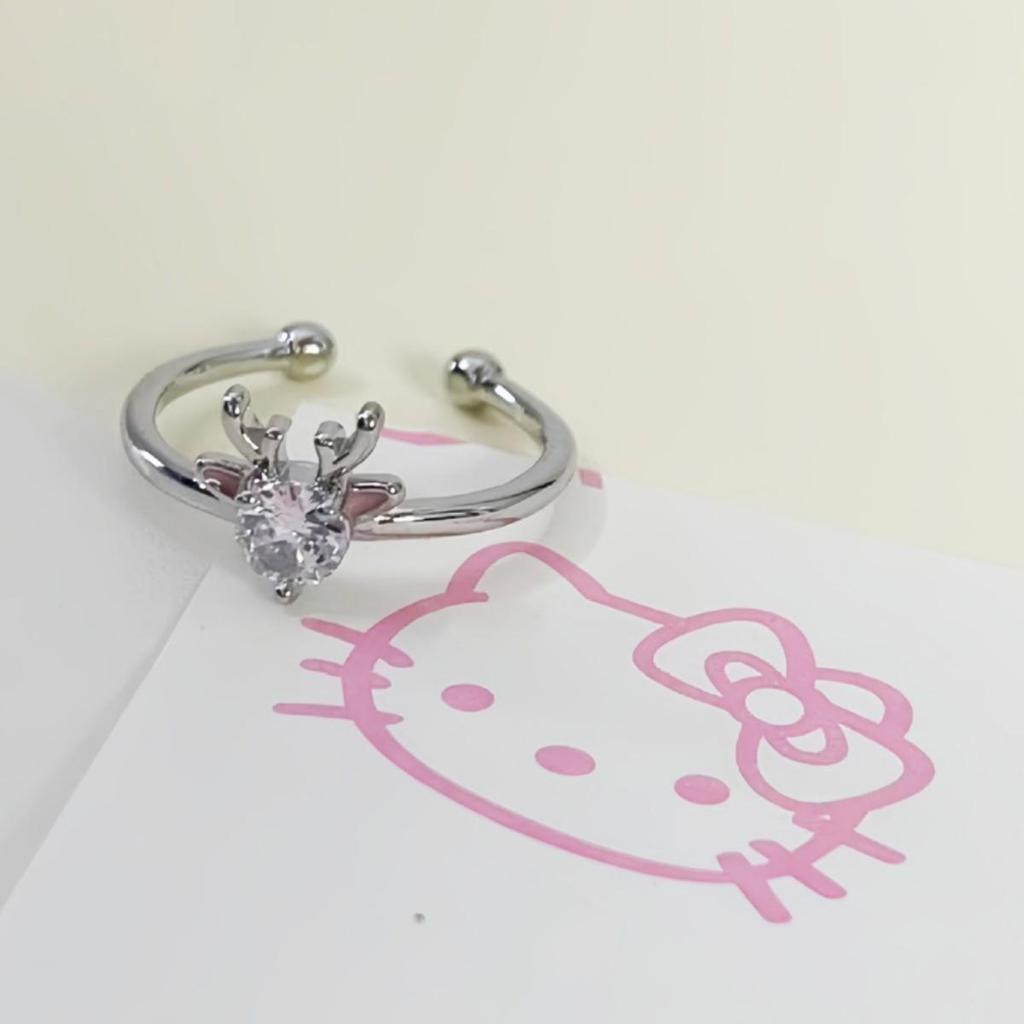 Forest-Inspired Sparkling Diamond Elk Antler Ring – Simple, Fashionable Index Finger Accessory