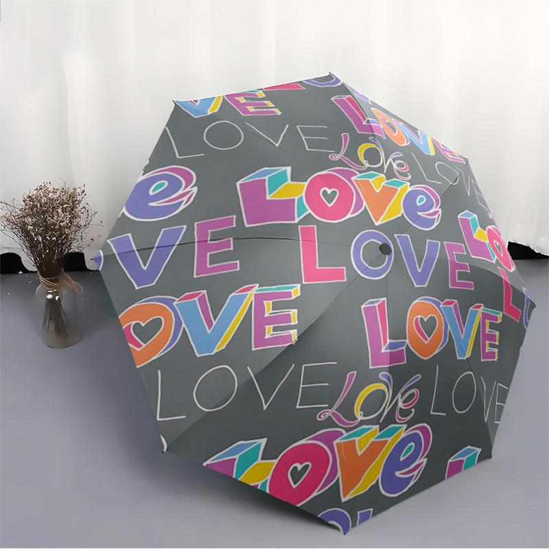 1 Stück Automatisch Öffnender/Schließender Regenschirm mit Liebes-Aufdruck, Windfest, Stabiles 8-Rippen-Dach, , Outdoor-Accessoire, Ideal als Geschenk yy251117087