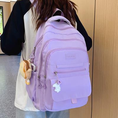 School Bag Simple Large Capacity Solid Color Backpack Female, Junior High School Student High School Student College Student Campus Wind Backpack