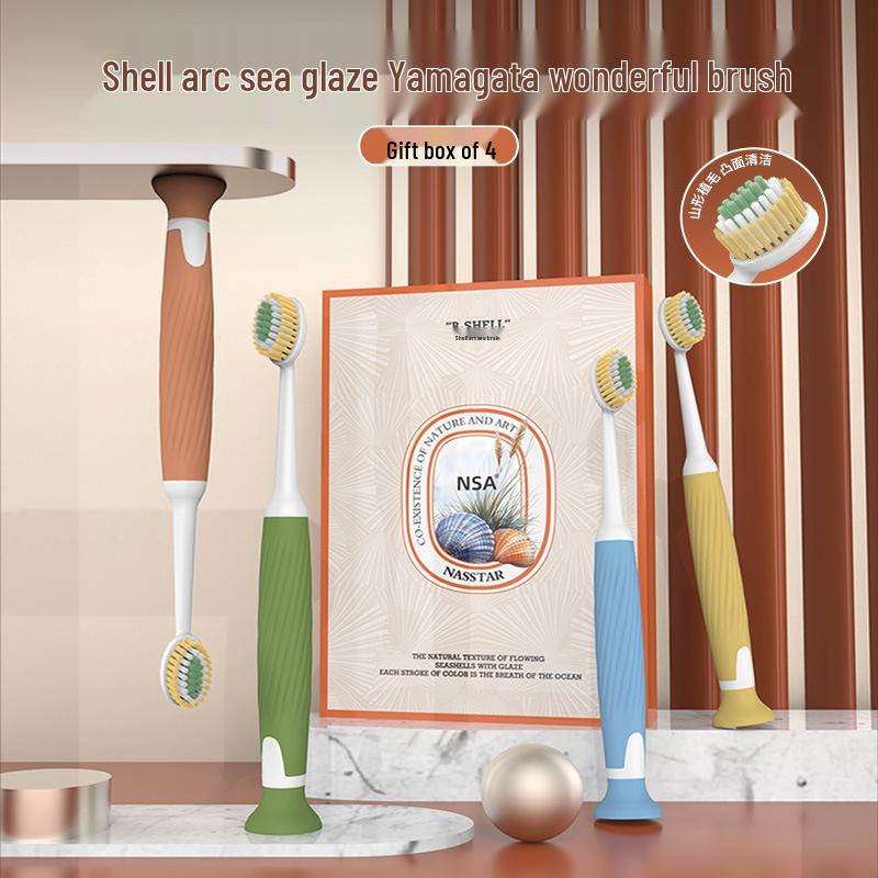 NSA Suction Cup Mountain-Shaped Soft Bristle Toothbrush for Couples – Adult Men & Women, with Wide Vertical Handle.