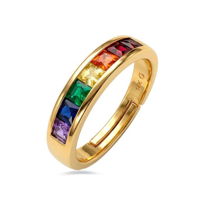 Anneau - LUXENTER - Folant - Alliage métallique - Zirconie multicolore - Finition or jaune 18 carats