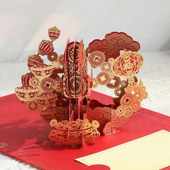 3D Pop-Up-hälsningskort för kinesiskt nyår 2026, hästens år, med kuvert, vårfestivalpresenter för familj och vänner