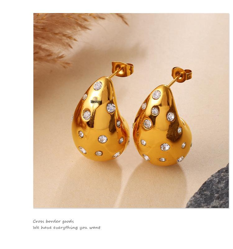Vintage Gold Teardrop Earrings with Colorful Rhinestones for Women